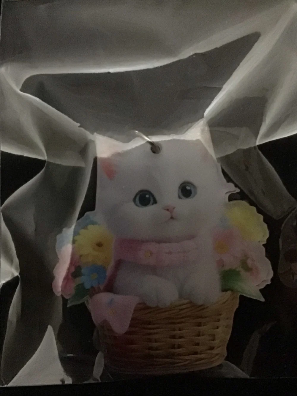 Cute White Kitten Keychain with Pastel Flowers - Pets Cat